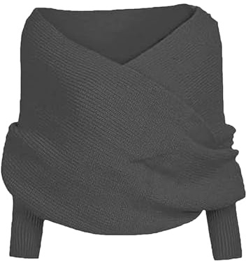 Halsduk med ärmar för kvinnor dam mode enfärgad stickad halsduk stickad sjal cape virkning sjal, Mörkgrått, A size