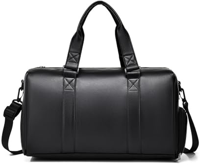 FANDARE Unisex Reisetasche für Herren Damen, PU Leder Weekender-Tasche, Schwarz Handgepäck mit Schuhfach,vielfältige Tragevarianten (Hand/Schulter/Umhängetragen) Schwimmtasche für Reisen Fitnessstudio