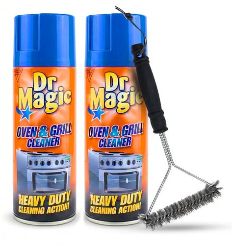 BBQ Cleaner Foam Spray with Grill Cleaning Brush, Heavy Duty Degreaser, Non-Scratch, Removes Baked-On Food, Grease & Residue, 2 Pack