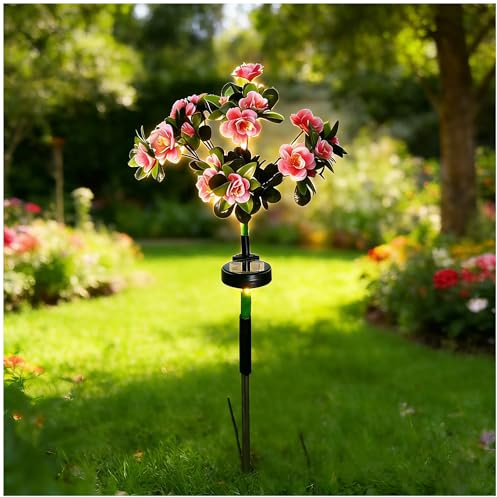 LED Solar Flower Lights Rhododendron Outdoor Simulated Flower Lamp, LED Solar Flo wer Lights Rhododendron, S olar Lig hts Outdoor (Pink,Warm)