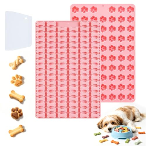 2 Stück Silikon Backmatte Hundekekse Mini Hundeknochen Form+Fußabdruck Form | Antihaft Backform mit Teigschaber, BPA-frei, Wiederverwendbar DIY Hundeleckerlies Kekse Schokolade für Hunde und Katzen