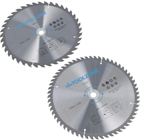2pc 250mm TCT Circular Saw Blades 40 and 60 Teeth with Adapter Rings