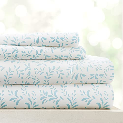 Linen Market Double-Brushed Patterned Microfiber Twin Sheet Set 3 Piece – Oeko-TEX Certified Ultra Soft & Wrinkle-Free - 16 Deep Pocket Sheets - Easy Care Twin Size - Burst of Vines Light Blue