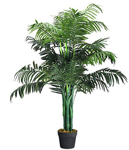 COSTWAY Kunstpflanze, Zimmerpalme Palme, Kunstbaum im Topf, künstliche Pflanze, Dekopflanze Kunstpalme Zimmerpflanze, Deko für Balkon Wohnzimmer Büro, Plastik, 110cm hoch, Grün