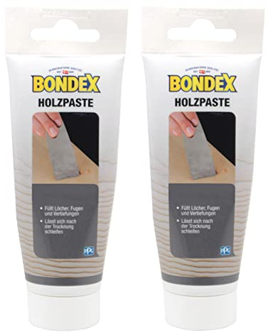 Bondex Holzpaste Holzkitt Reparaturpaste zum ausbessern von Risse Löcher Kratzer Laminat Parkett Möbel und Holz 2x 120g (weiss)