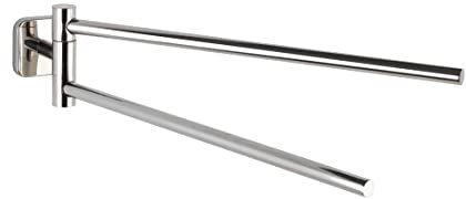 WENKO Handtuchhalter Mezzano, Handtuchstange mit 2 beweglichen Armen, ausreichend Platz für 2 Handtücher, aus hochwertigem, glänzendem Edelstahl rostfrei, 5,5 x 9 x 41,5 cm