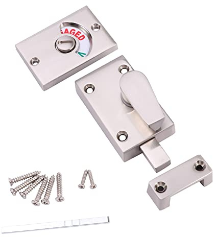 Bathroom Toilet WC Indicator Privacy Dead Bolt Door Lock, Vacant Engaged + Screws, 38 * 13 * 35mm Toilet Shower cubicles & Bathroom Indicator Bolt (Satin Nickel)