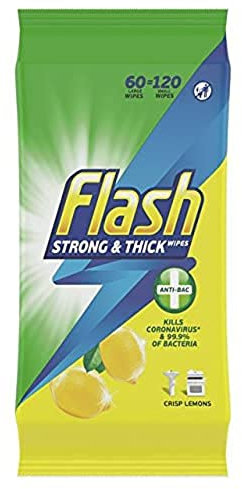 Flash All Purpose Anti-Bacterial Cleaning Wipes, Lemon, 60 Large Wipes