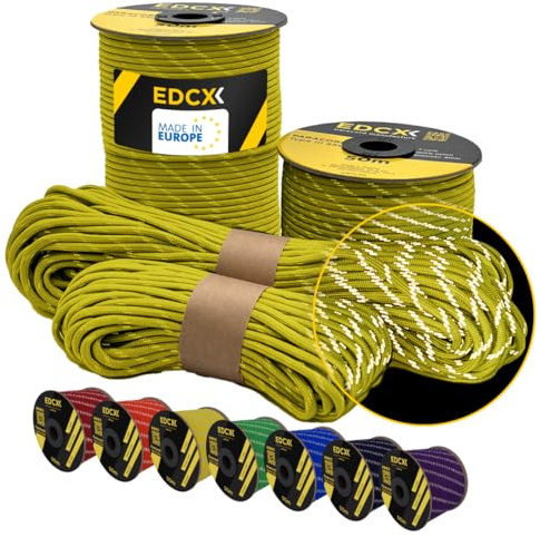 EdcX 4 mm reflekterande Paracord 550 (15, 30, 50 m) – Rivsäker fallskärmslina för överlevnad Tillverkad av 100% nylon, 4 mm typ III, med 7 trådar, i många färger