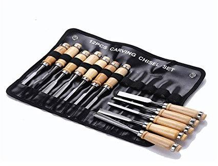 CLICLED Set da 12pz Scalpelli Sgorbie per Legno, Impugnatura in Legno, Lame in Acciaio, Attrezzi Manuali