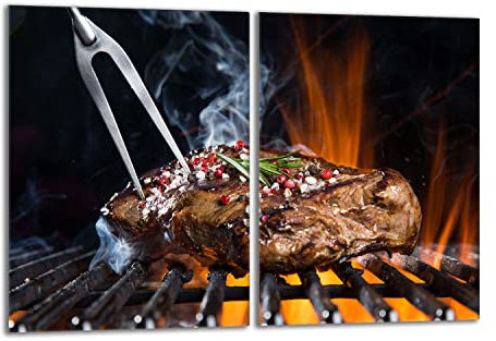 Herdabdeckplatten Set 2x40x52 cm Ceranfeld Abdeckung Glas Spritzschutz Abdeckplatte Glasplatte Herd Ceranfeldabdeckung Deko, Grill Feuer