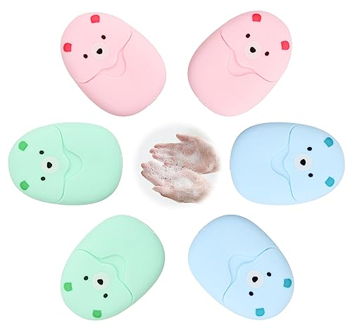 Laughhe Sapone di Carta Fogli di Sapone Portatili Carta Sapone da Viaggio Monouso Scatole Portasapone Portatili Mini Carta Sapone con Scatola di Plastica 6 Scatole (300 Fogli in Totale)