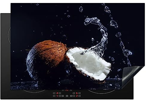 KitchenYeah© Herdabdeckplatte Einteilig Herdabdeckung Abdeckplatte für | 81.2x52 cm - Ceranfeld Abdeckung Induktionskochfeld Aufrollbare Matte Kokosnuss - Wasser - Schwarz - Obst - Braun - Weiß