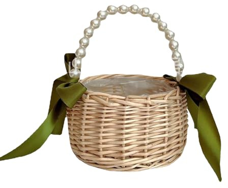 BEIJIALY 2 Stück Hochzeitskörbe für Blumenmädchen, Weiden-Rattan-Blumenkorb mit Griff, Kleiner Weidenkorb, Dekorative Blumenkörbe, Gewebter Rattan-Aufbewahrungskorb für(Grün)