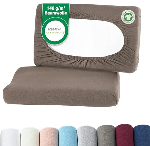 BaSaTex Bio Kissenbezüge Spannbezüge 2er Pack für Nackenkissen und Gesundheitskissen | 97% GOTS-Zertifizierte Baumwolle + 3% Elasthan | 40x60 cm - 45x65 cm | Taupe