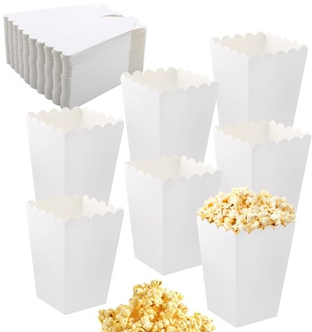 50 Pezzi Scatola di Popcorn Bianca, Popcorn Scatole di Carta Mini Contenitori Carta per Popcorn, Sacchetti Pop Corn, per Posizionare Popcorn e Snack in Cinema Feste Picnic Feste (Bianco) (Bianco)