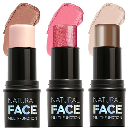 Nivofu 3PCS Contouring Viso Stick: Blush, Highlight, Bronzer Multiuso - Trucco Non Grasso e Impermeabile, Texture Leggera ed Effetto Naturale, Dewy