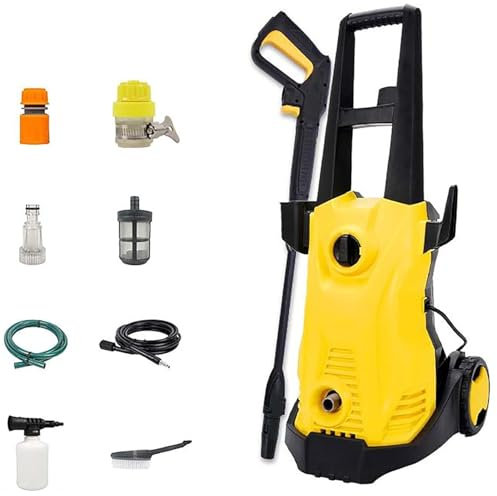 HYCHIKA Pressure Washers, 1600PSI Power Washer, 1500W 410L/H Flow Rate Jet Washer with Foam Cannon, Adjustable Nozzle, 5m high-pressure hose and gun, Patio Cleaner for Car Fence Driveway
