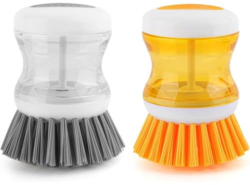 Pack of 2 Spülbürste mit Spülmittelspender,Befüllbare Spülbürste,Abwaschbürste mit Spülmittel,Küchenbürste,Bürste mit Spülmittel for Squeezing,for Cleaning Pots, Pans and Sinks, Random Colour