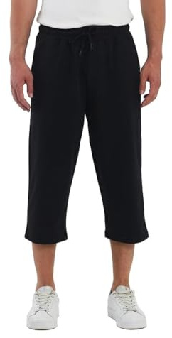 Comeor Pantalon court de sport pour homme - Pantalon Capri 3/4 pour homme - Pantalon court pour homme en coton pour la course, Noir , L