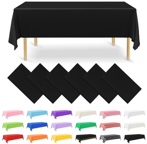 NACHLYNN 6 Stück Einweg Tischdecke 137 x 274 cm Schwarz Rechteckige Tischabdeckung Wasserdicht Gartentischdecke für Festivals Party Hochzeiten Brautpartys Geburtstag Dekorationen