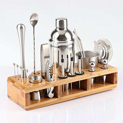 ZGYOZMNG 23 Pezzi in Acciaio Inox Cocktail Shaker Set barware Kit con Quadrato in Legno Rack per Barman Drink Party Bar Strumenti (Colore: 750 ml) (350 ml)