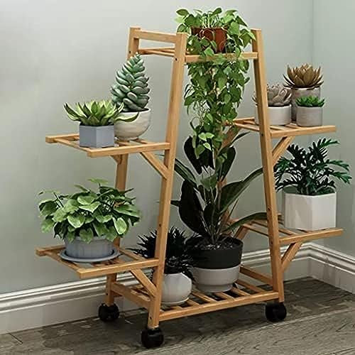 Rollbarer Pflanzenständer aus Bambus, mehrere Blumentopfhalter, Regal für drinnen und draußen, Pflanzgefäß-Ausstellungsregal für Terrasse, Garten, Ecke, Balkon, Wohnzimmer, 7 Ebenen
