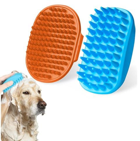 JOZMMZEOOA Silikon Hundebürste 2 Stücke Hunde Badebürste mit Loop Handle Silikon Shampoo Bürste Brush Haustier Silikons Badebürste,für Entfernt Loses Deckhaar Staub Schmutz (Orange Farbe)
