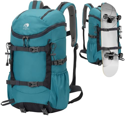 Outplea 30L Mochila Senderismo, Ligera Mochila Viaje Grande, Mochila Montaña Impermeable para Camping, Mochila Hombre Deportiva Skate para Acampada Esquí Excursiones Trekking, Azul