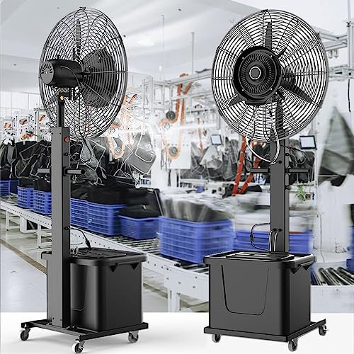 Oscillerande dimfläkt, stående fläkt med dimma, 90° oscillationsfläkt, 3 hastigheter, 11 gallontank, industriell utomhusrestaurang, uteplats, garagekylfläkt