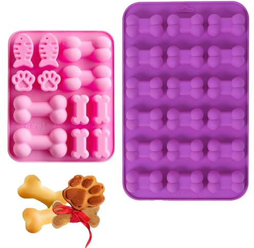 2 Stück Backmatte Hundekekse, Hundepfoten und Knochen Antihaftbeschichtet Backform Silikon, Backmatten für Hundeleckerlies für Backofen, Mikrowelle und Gefrierschrank (B)