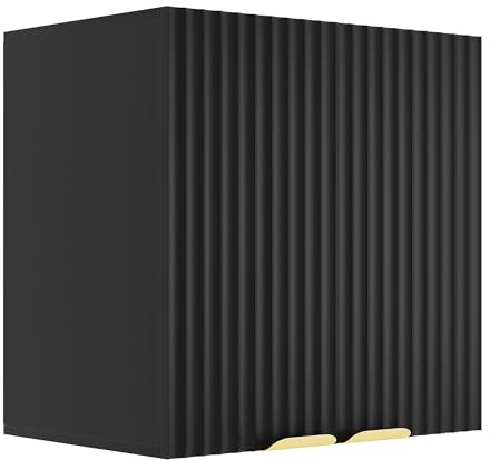 ChooChoo Bathroom Wall Cabinet, Kitchen Storage Cupboard Cabinet with 2 Doors, Fluted Laundry Room Cabinet for Bathroom, Kitchen, Garage, Black