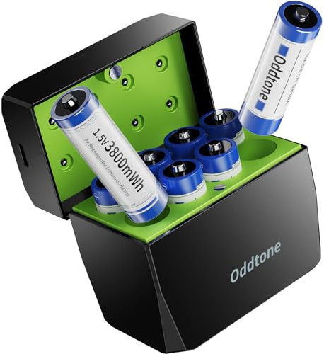 Oddtone 8-Pack Rechargeable AA Lithium Batteries with Charger, 1.5V Constant 3800mWh High Capacity Li-ion AA Battery Set, 1600+ Cycles for Xbox Controller, VR Gear, Smart Lock