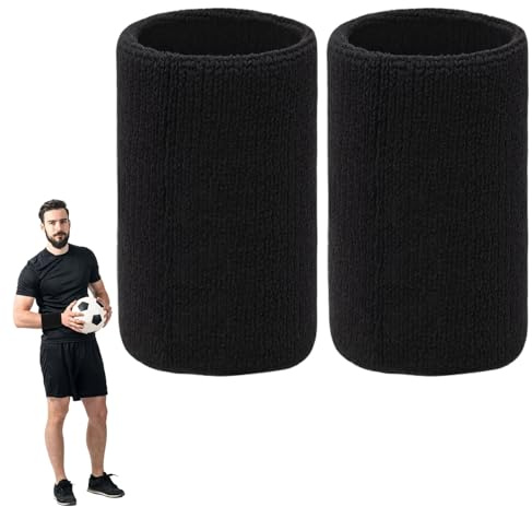 2 PCS Elastic Cotton Sport Wristbands 6, Sweat/Absorbent Bands Wristbands, Wrist Sweat Bands Men, Absorbent Wrist Bands for Gym, Basketball, Running, and Other Sports Activities (15 * 8CM, Black)