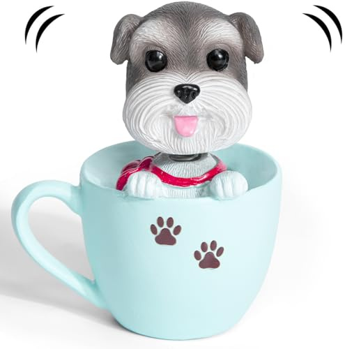 COGEEK Bobble Head Dogs in the Cup, Resin Shaking Dog Figurine, Cute Nodding Doggy Car Dashboard Decor for Home Office Desk - Schnauzer