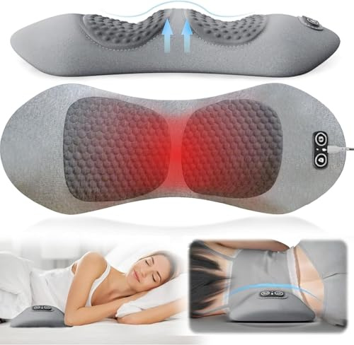 3-in-1 Electric Lumbar Support Pillow, Smooth Spine Triple Fusion Back Massager with Heated, Vibration and Traction, Back Support Pillow for Lower Back Pain Relief and Spine Support (Light Grey)