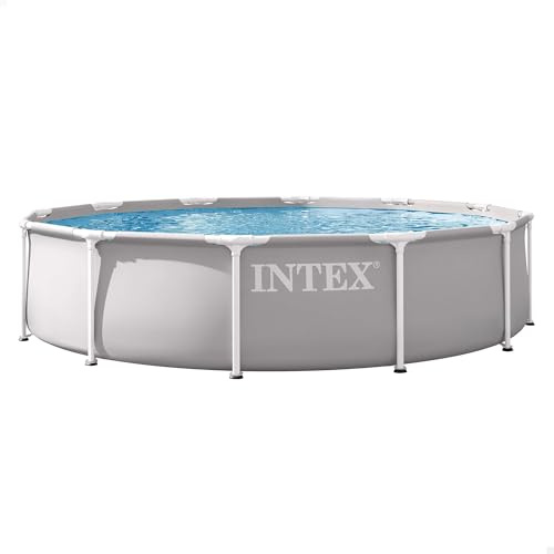 Intex - Piscina Desmontable, Gris, D366x76 cm, Capacidad para 6.503 litros, Estructura metálica, Ideal 5 Personas, Montaje 30 Minutos, Conexiones depuradora Ø32 mm (56080)