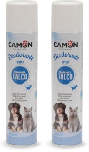 CAMON | Deodorante Spray al Talco per Cani e Gatti, 300ml, Elimina Cattivi Odori, Facile Applicazione (Confezione da 2)