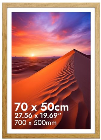 HNK Oak Picture Frames 50cm X 70cm Engineered Wood and Plexiglass, 27.56x19.69 Inche (500x700mm) Poster Frame Dual Orientation Landscape or Portrait, 50x70cm Frame Wall Hanging Display