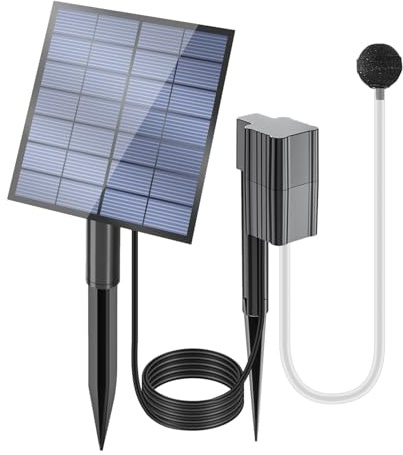 Aérateur Solaire de Bassin – Pompe à air pour Bassin extérieur avec contrôle du débit d'oxygène réglable, Dispositif d'aération pour Aquarium, pêche, hydroponie, Jardin, Fontaine, Pompes