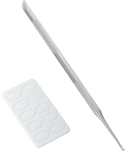 KIMHOME 1 st nagelbandspjutare, rostfritt stål nagelbandsborttagare dubbla ändar nagelverktyg med ögla och fasat huvud och 5 ark sandpapper för professionell manikyrpedikyr