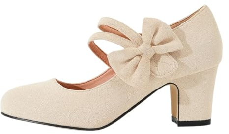 Generisch Zapatos clásicos de tacón alto con puntera redonda para Oktoberfest, invierno, moda casual, estampado floral, zapatos de noche, beige, 39 EU