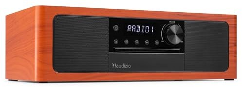 Audizio Lunata – Radio Dab+ y FM con Reproductor de CD, Bluetooth 5.3 y Potencia de 100W, Sistema Multimedia con HDMI ARC, USB y Altavoces estéreo, Acabado en Madera de Cerezo