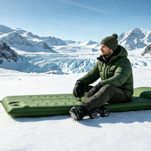 HAUSPROFI Selbstaufblasende Schlafmatten R-Wert 4,6, Isomatte Camping mit Fußpumpe & Kissen für 4 Jahreszeiten, Isolierte Luftmatratze aus Schaumstoff für Winter & Sommer für Wandern Strand Outdoor