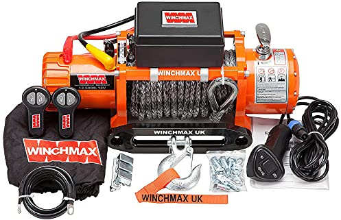 WINCHMAX 13,500lb (6,123kg) Original Orange 12v Electric Winch. 28m x 11mm Dyneema Synthetic Rope, 3/8 Inch Hook.
