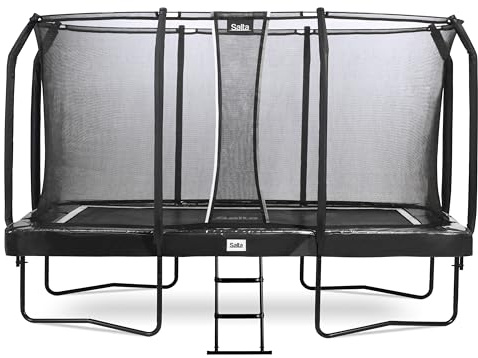Salta First Class - Trampolin mit Sicherheitsnetz - 366x214cm - Schwarz | Premium Outdoor Trampolin mit Sicherheitsnetz und Leiter, Rechteckig, Dicker Schutzrand, stabiler Rahmen, verzinkte Federn