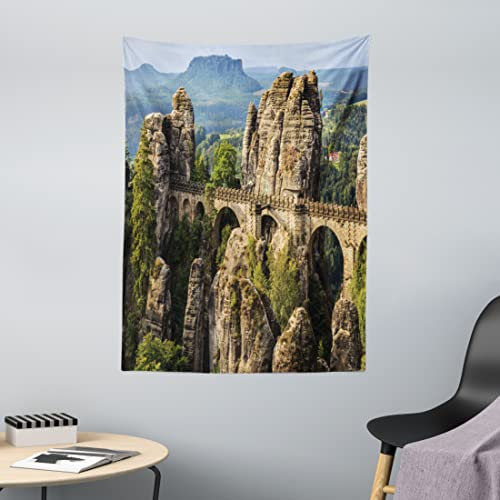 ABAKUHAUS Mittelalter Wandteppich und Tagesdecke, Germany Middle Age, aus Weiches Mikrofaser Stoff Wand Dekoration Für Schlafzimmer, 110 x 150 cm, Grau Grün