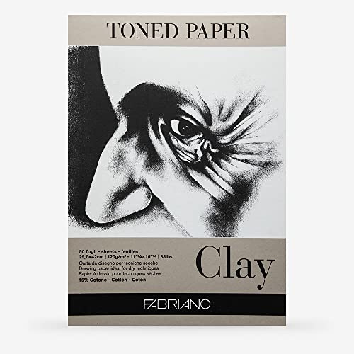 Fabriano Honsell 19100499 - Fabriano Toned Clay Zeichenblock, DIN A3, 50 Blatt, 120 g/m², graues Zeichenpapier mit 15 Prozent Baumwollanteil, natürliche Oberfläche, für alle Trockentechniken