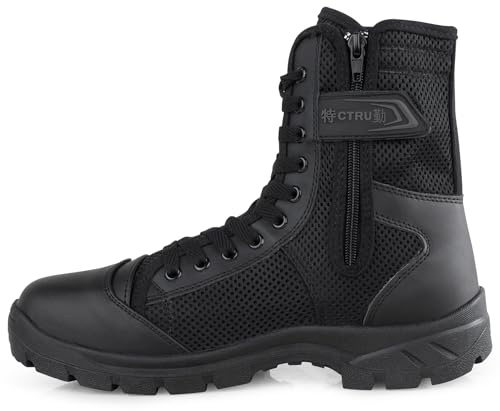 LUDEY Militär Stiefel Herren mit Seitlichem Reißverschluss Leichte Springerstiefel Einsatzstiefel Schwarz Kampfstiefel Tactical Boots Atmungsaktiv Wüstenstiefel Wanderschuhe SN-307 W-Schwarz 45 EU