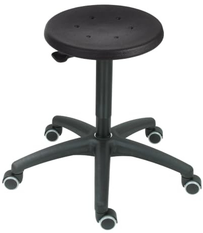STIER Arbeitshocker mit Doppelrollen, höhenvertsellbare Sitzhöhe 420-610 mm, PU-Sitz mit Sicherheitsgasfeder